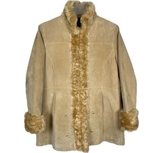 Vintage Colebrook Suede Penny Lane Coat Women’s 1X Beige Embroidered Boho Hippie